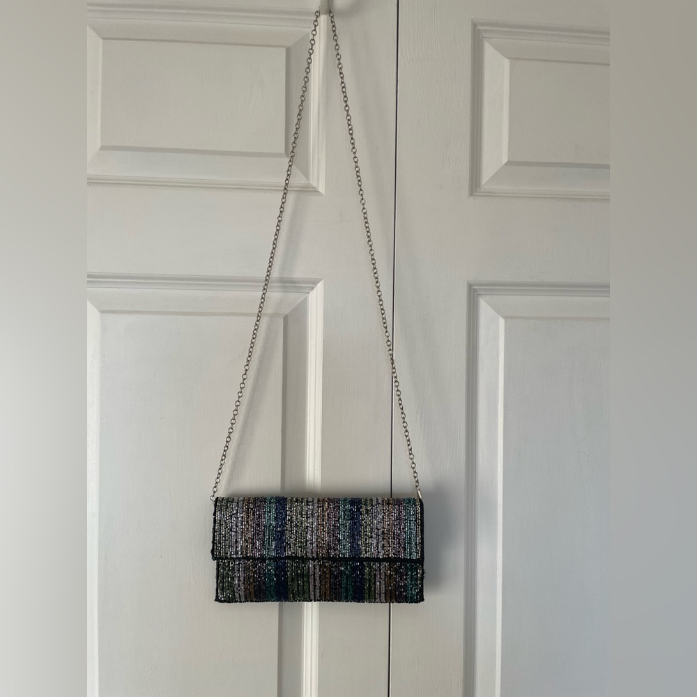 Bcbgeneration Multicolor Striped Beaded Clutch - image 1